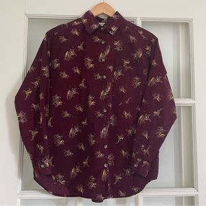 Vintage Tangibles polo horse print red houndstooth button up shirt 100% cotton S